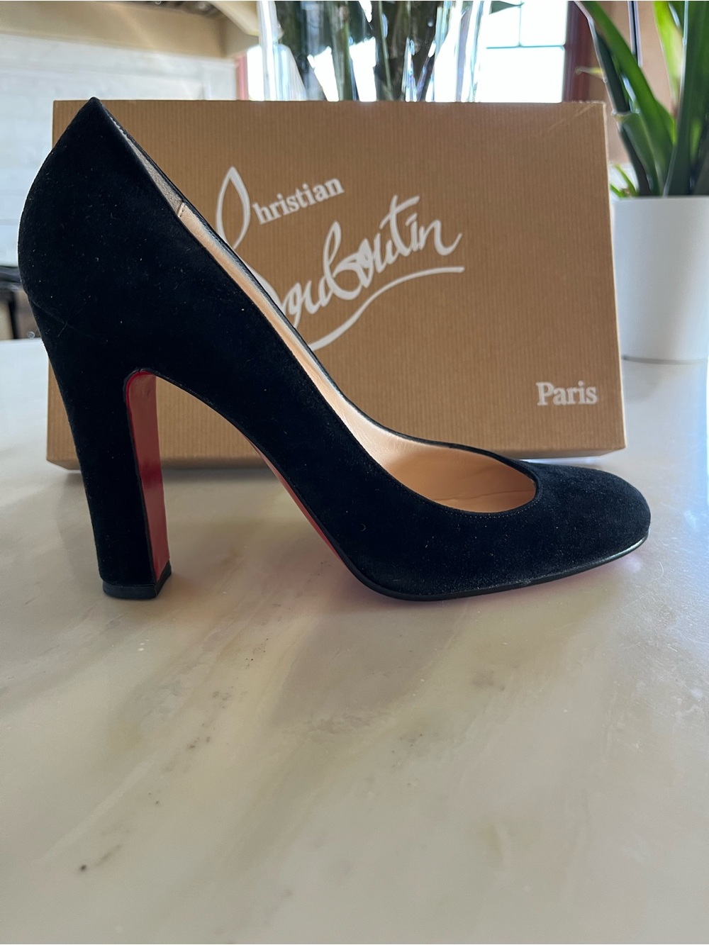 Christian Louboutin Black Suede Round-Toe Pumps - size 37 - Picture 2 of 14